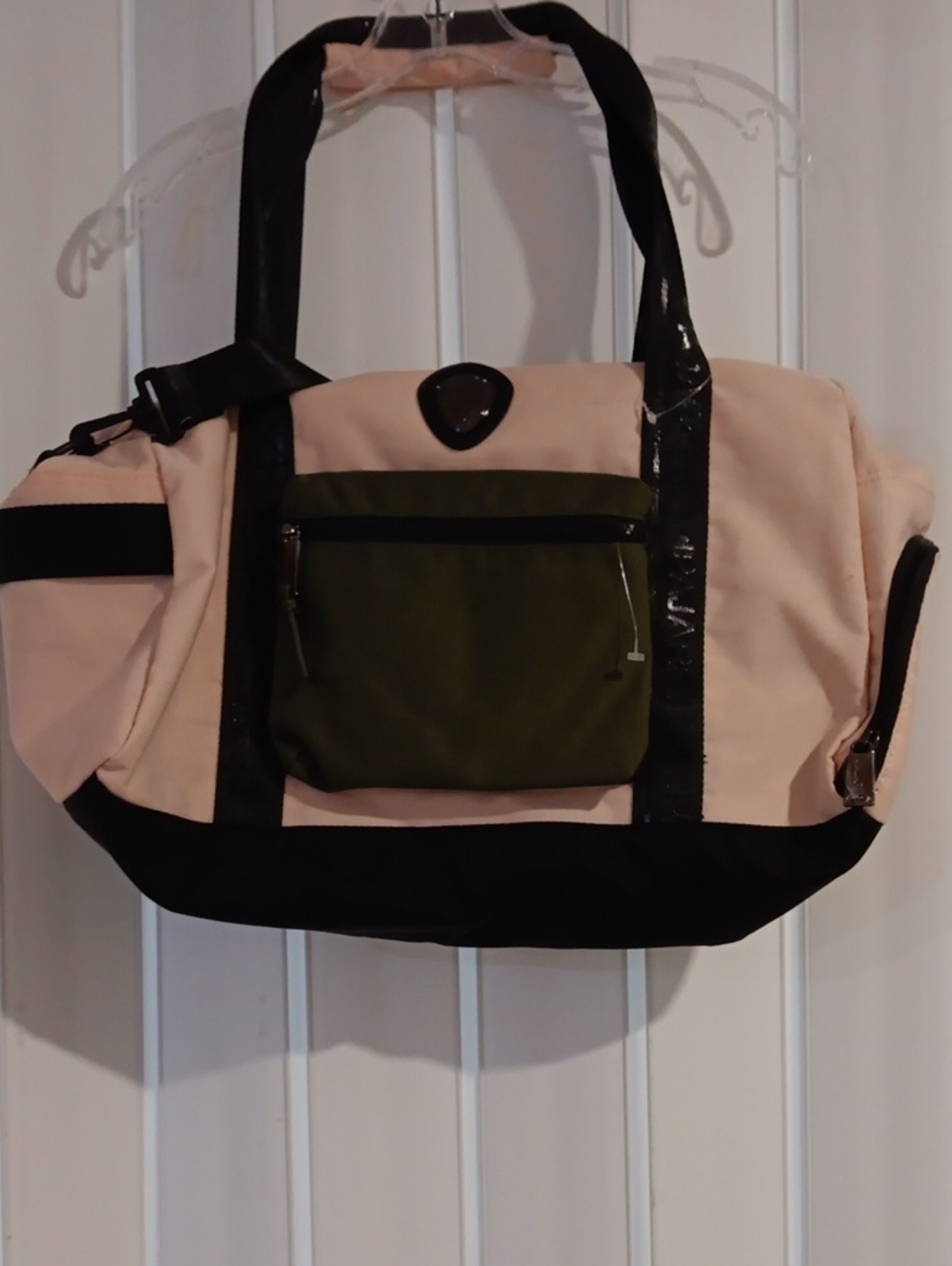 Pajar Pink and Olive Green Canvas Tote with Black Trim